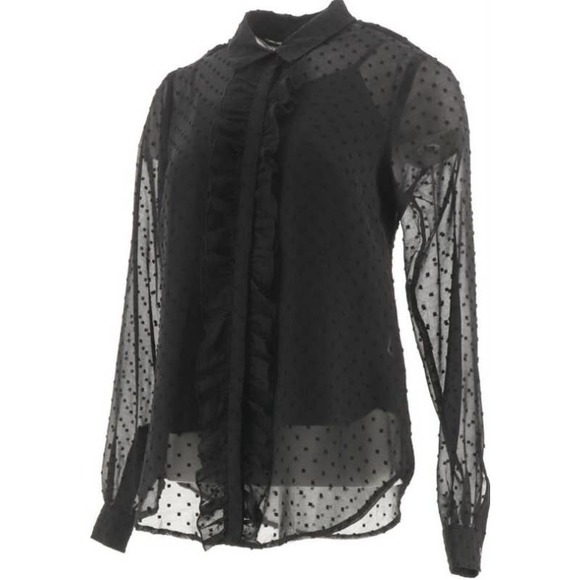 BROOKE SHIELDS Timeless Button Front Blouse With Ruffle Black Reg 10 New A342217 - Picture 3 of 8